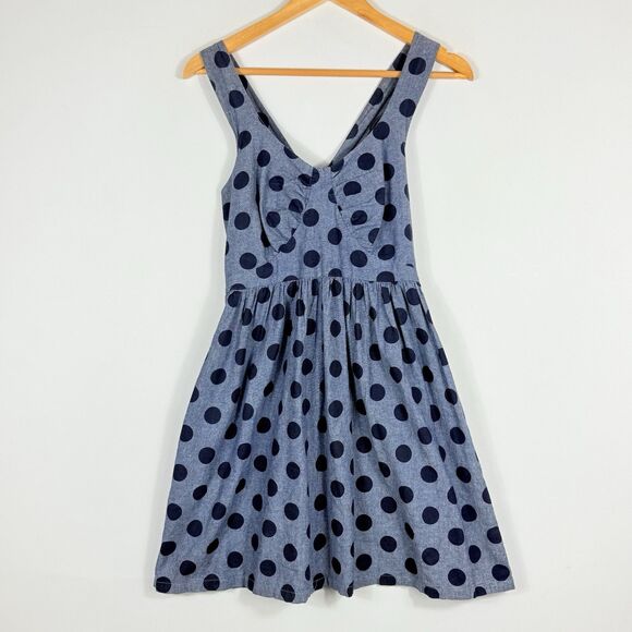 Dresses & Skirts - Roberta Oaks Chambray Polka Dot Smocked Back Rockabilly Dress Women's Medium